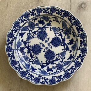 13” Low Bowl‎ Chinese Porcelain Blue/White Lotus  Flower chinoiserie home decor